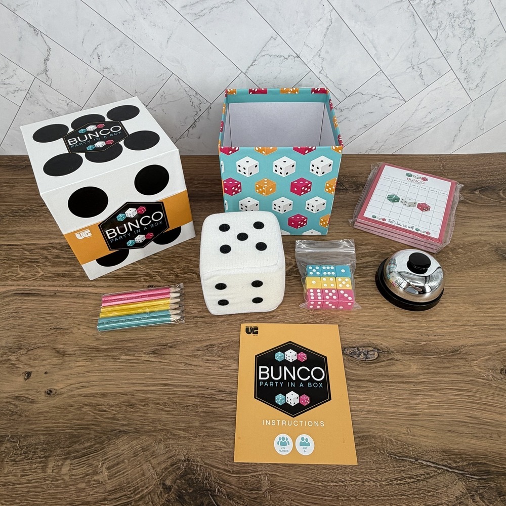 Bunco Party in a Box Dice Game University Games Complete Set w/ Bell & Score
